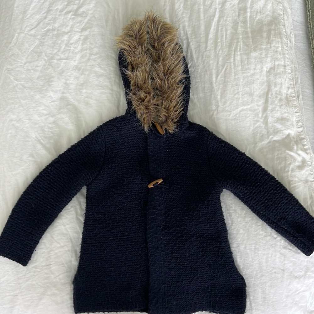 Zara girls faux fur hooded sweater jacket